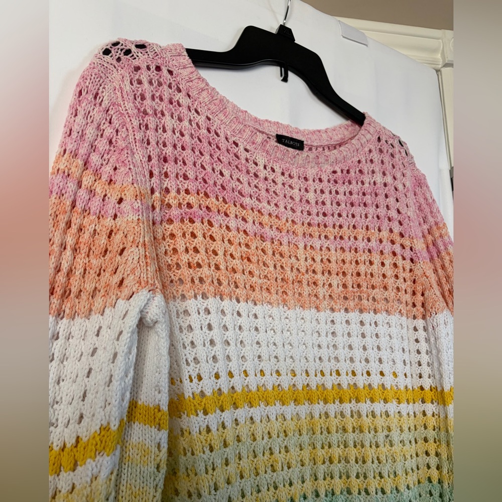 Talbots Open Stitch pastel striped cotton sweater - Picture 3 of 9
